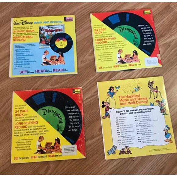 Disneyland Vinyl Records W/ Books Pinocchio Hanzel Gretel Beanstock Farmer Dell - Picture 2 of 5